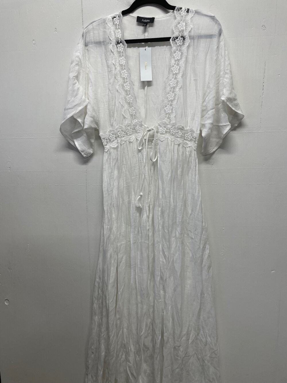 AaKaa Women's Swimsuit Coverup White Size Small Tall Ties in Front New With Tags